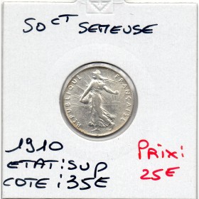 50 centimes Semeuse Argent 1910 Sup