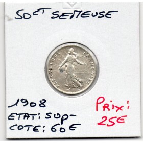 50 centimes Semeuse Argent 1908 Sup-