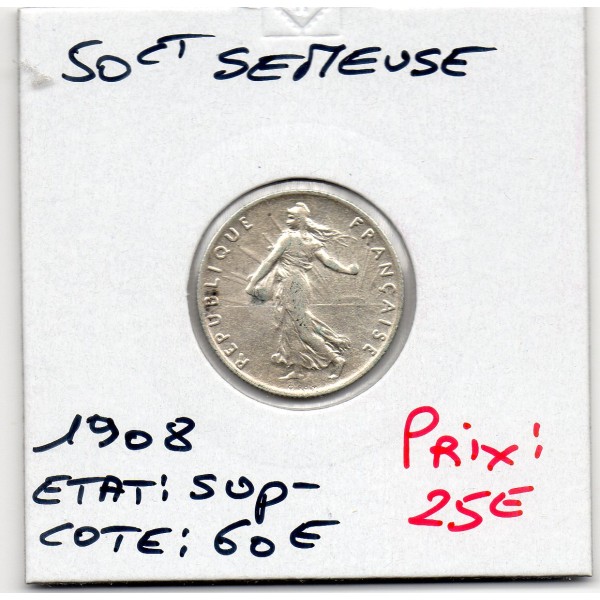 50 centimes Semeuse Argent 1908 Sup-