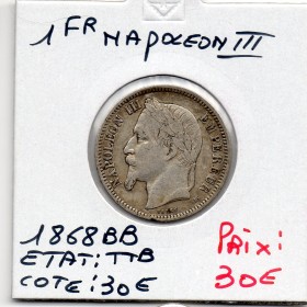 1 franc Napoléon III tête laurée 1868 BB Strasbourg TTB