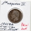 1 franc Napoléon III tête laurée 1866 BB Strasbourg TB+