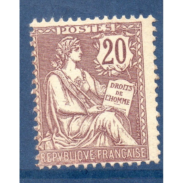 Timbre France Yvert No 126 Type Mouchon 20c Brun Lilas neuf **