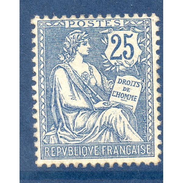 Timbre France Yvert No 127 Type Mouchon 25c Bleu neuf **