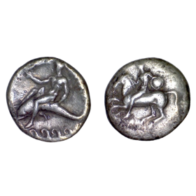 Calabre, Tarente Stater argent (-380 à -345) Phalanthos sur dauphin