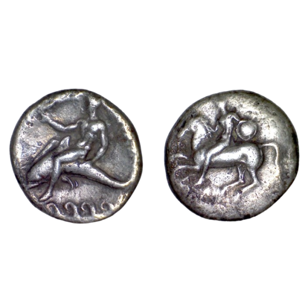 Calabre, Tarente Stater argent (-380 à -345) Phalanthos sur dauphin