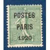 Timbre France Préoblitérés Yvert 25 semeuse poste Paris 1920 15c vert olive neuf  sans gomme aminci