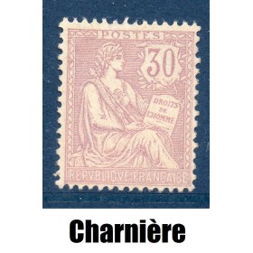 Timbre France Yvert No 128 Type Mouchon retouché 30c violet neuf ** tache au dos