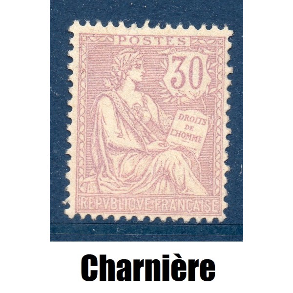 Timbre France Yvert No 128 Type Mouchon retouché 30c violet neuf ** tache au dos
