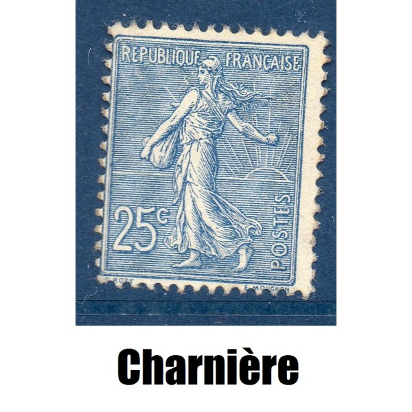 Timbre France Yvert No 132 semeuse lignée 25c bleu neuf * avec charnière