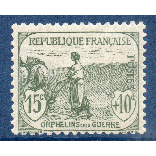 Timbre France Yvert No 150 Orphelin de la Guerre gris-Vert neuf **