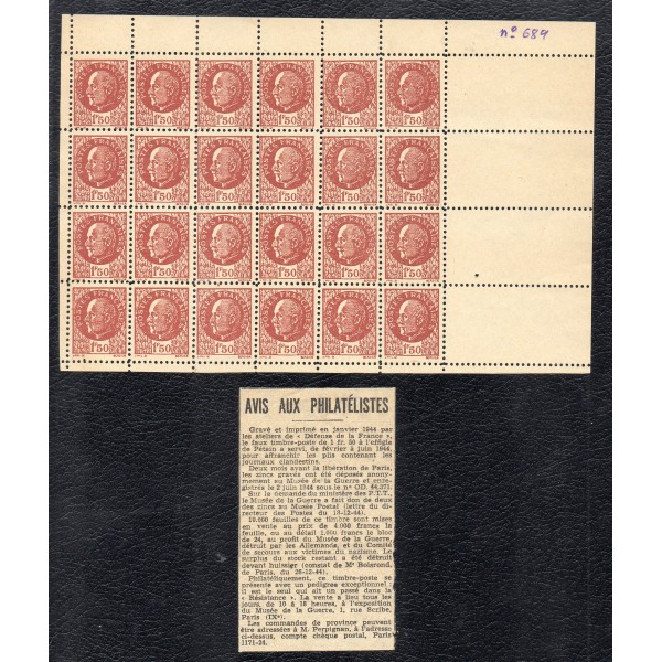 rare feuille entiére Pétain de 24 timbres faux de la libération