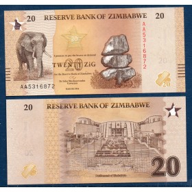Zimbabwe P.116, Neuf, Billet de 20 Zig 2026 Elephant