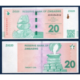 Zimbabwe P.111, Neuf, Billet de 20 Zig 2024 Fonte de l'or