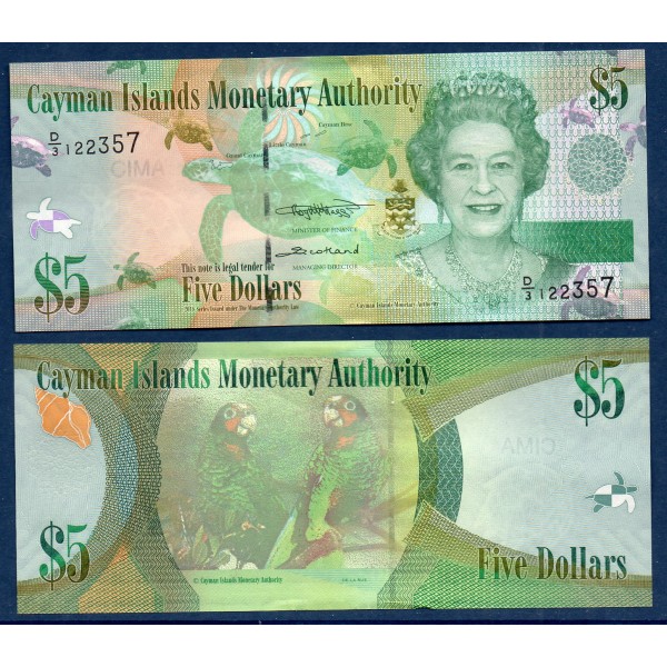 Cayman P.39c neuf Billet de 5 dollars 2018 perroquets