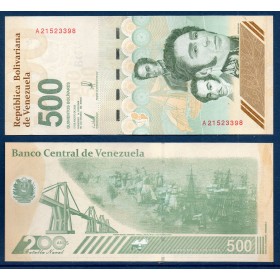 Venezuela P.121a, Neuf Billet de 500 Bolivares 2023 Simon bolivar