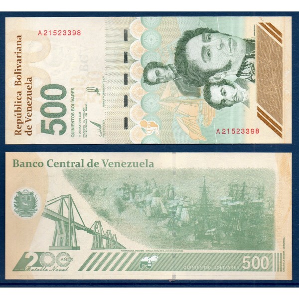 Venezuela P.121a, Neuf Billet de 500 Bolivares 2023 Simon bolivar