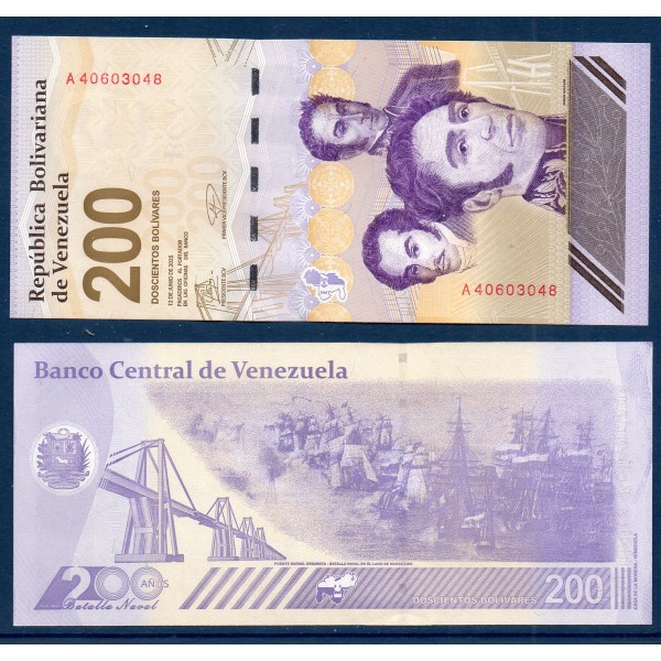 Venezuela P.120b, Neuf Billet de 200 Bolivares 2025 3 portraits
