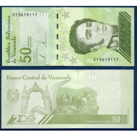 Venezuela P.118a, Neuf Billet de 50 Bolivares 2021 Simon bolivar
