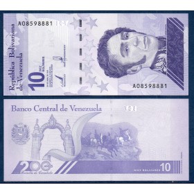 Venezuela P.116a, Neuf Billet de 10 Bolivares 2021 Simon bolivar