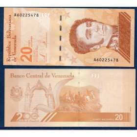 Venezuela P.117a, Neuf Billet de 20 Bolivares 2021 Simon bolivar