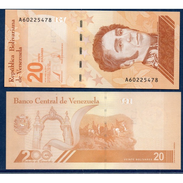 Venezuela P.117a, Neuf Billet de 20 Bolivares 2021 Simon bolivar
