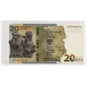 Pologne P.196, Neuf en Folder Billet de 20 Zlotych 2022 Frontière est
