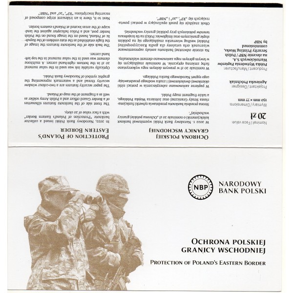Pologne P.196, Neuf en Folder Billet de 20 Zlotych 2022 Frontière est