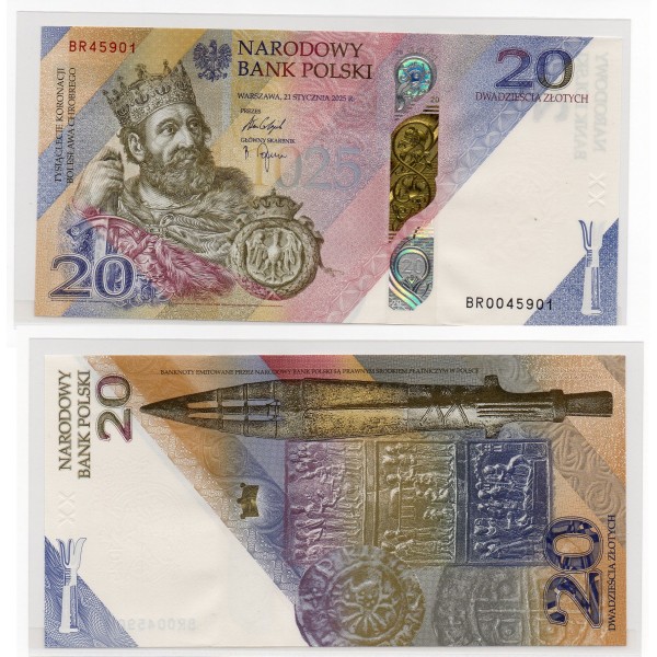 Pologne P.199, Neuf folder, Billet de 20 Zlotych 2025 Bolesław Chrobry