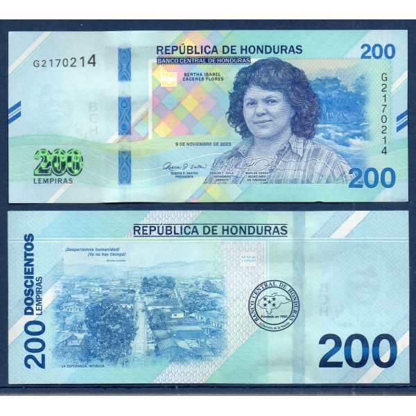 copy of Honduras P.114a, Neuf Billet de 200 Lempiras 2023 Caceres Flores