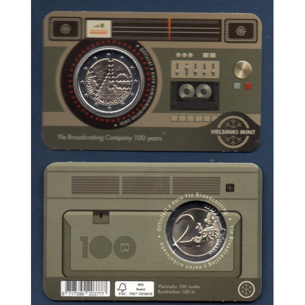 2 euro commémorative Coin-card kaki, Finlande 2026, 100ans Radio Yle version anglaise