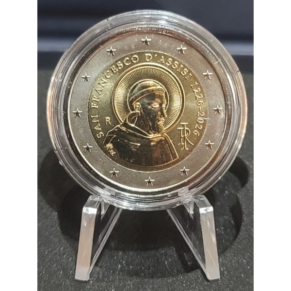 2 euro commémorative BE polissage inversé, Italie 2026, Saint François d'Assise pièce de monnaie €