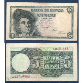 Espagne P.136a, TTB Billet de 5 pesetas 1948 Juan Sebastian Elcano