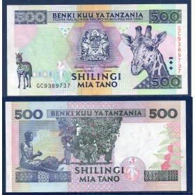 Tanzanie P.30, TTB Billet de 500 shillings 1997 Giraffe