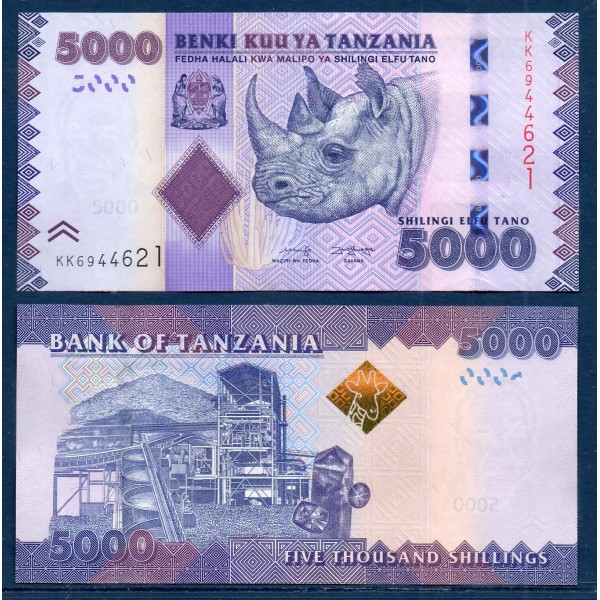 Tanzanie P.43c, Neuf Billet de 5000 shillings 2020 Rhinocéros