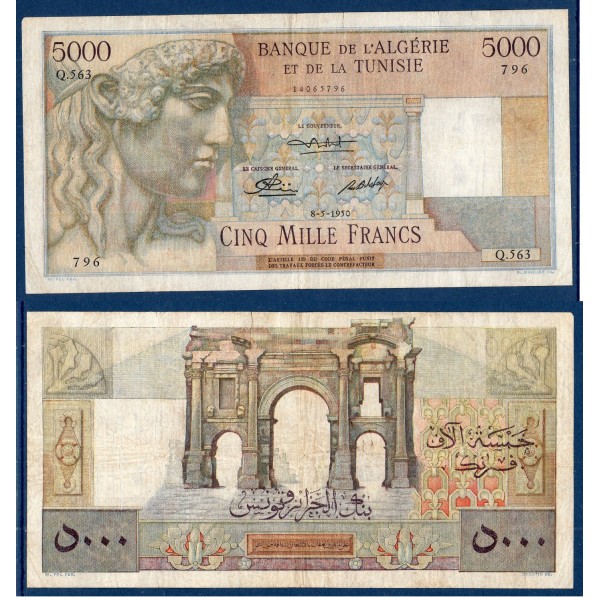 Algérie P.109a, TB, Billet de 5000 francs 8.5.1950 Apollon