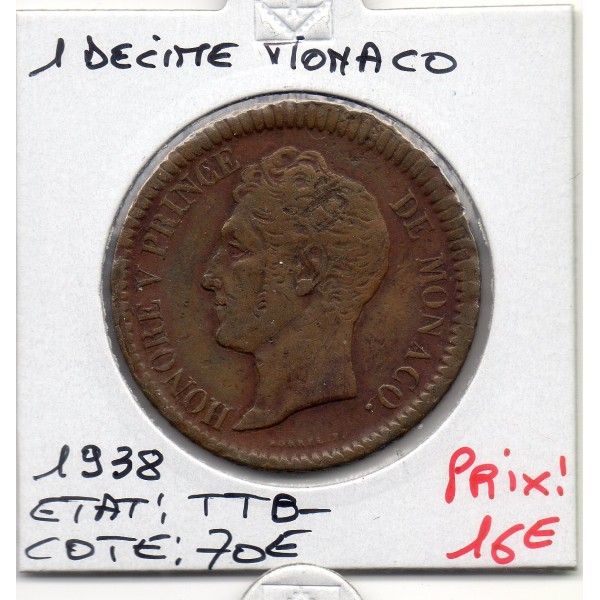Monaco 1 Décime 1838 MC TTB-, Gad.105 Honore V