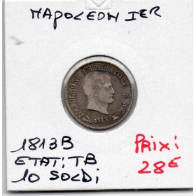 Italie Napoléon 10 soldi 1813 B Bologne TB,  KM.C6