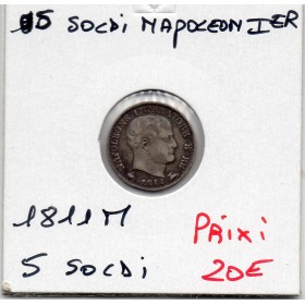 Royaume d'Italie 5 soldi 1811 M Milan TTB, KM.C5 Napoléon 1er