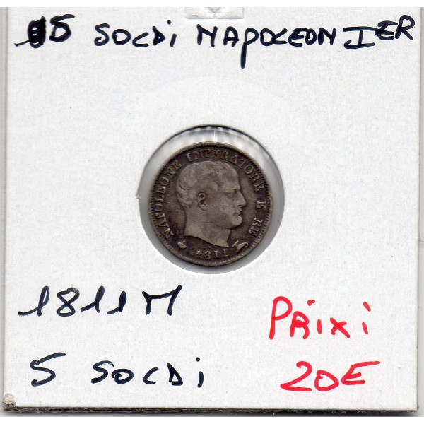 Royaume d'Italie 5 soldi 1811 M Milan TTB, KM.C5 Napoléon 1er