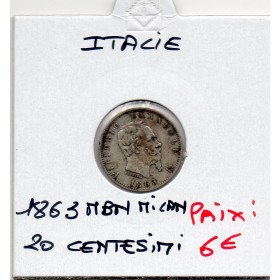 Italie 20 centesimi 1863 M BN TTB-, KM.13.1 Vittorio Emanuele