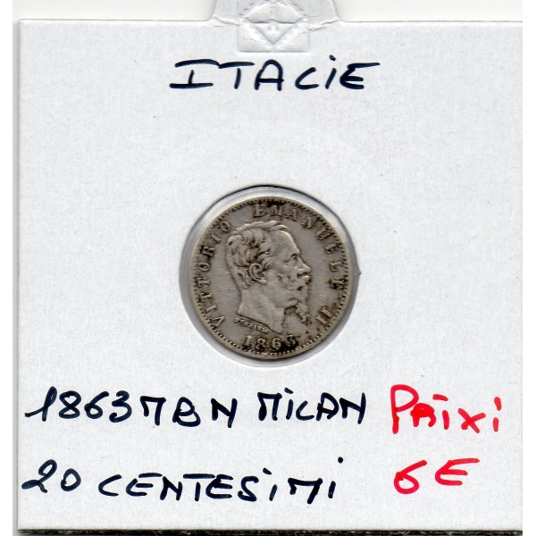 Italie 20 centesimi 1863 M BN TTB, KM.13.1 Victor Emmanuel II