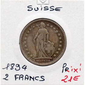 Suisse 2 francs 1894 TTB-, KM.21