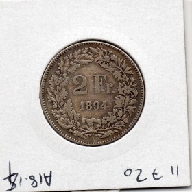 Suisse 2 francs 1894 TTB-, KM.21