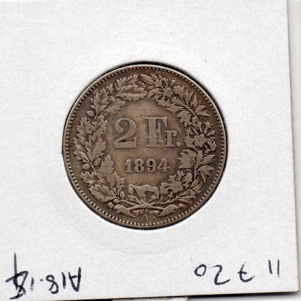 Suisse 2 francs 1894 TTB-, KM.21