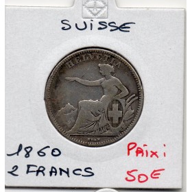 Suisse 2 francs 1860 TB, KM.10a Helvetia assise