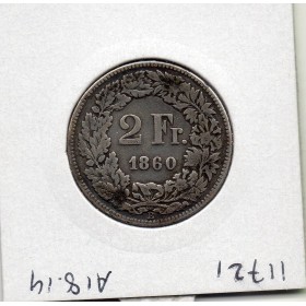 Suisse 2 francs 1860 TB, KM.10a Helvetia assise