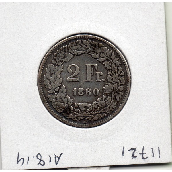 Suisse 2 francs 1860 TB, KM.10a Helvetia assise