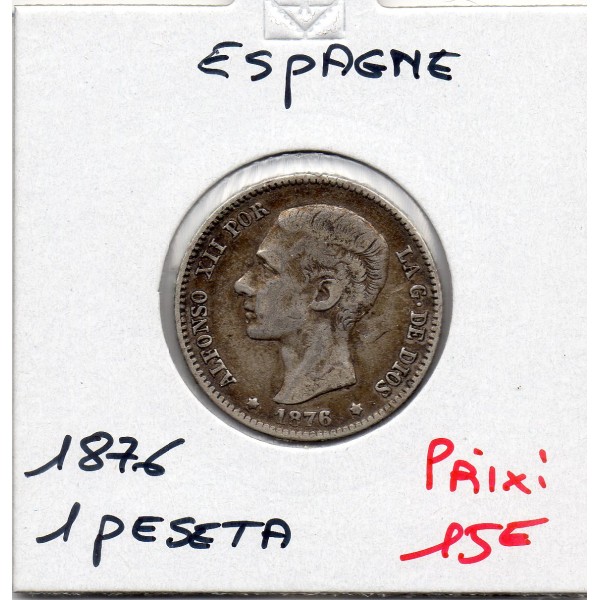 Espagne 1 peseta 1876 TTB-, KM.672 Alphonse XII Jeune