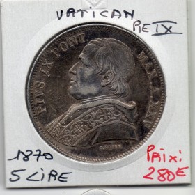 Vatican 5 lire 1870 an XXV Sup, KM.1385 Pius ou Pie IX