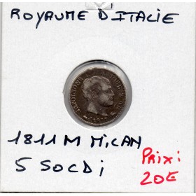 Royaume d'Italie 5 soldi 1811 M Milan TTB, KM.C5 Napoléon 1er